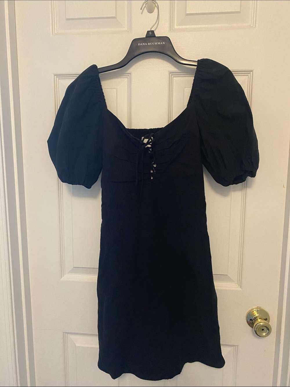 H&M Black Puff Sleeve Lace-Up Mini Dress